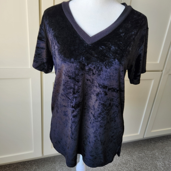 Michael Stars Tops - Michael Stars Velvet Velour V- Neck Tee Shirt Short Sleeve Black Extra Small XS